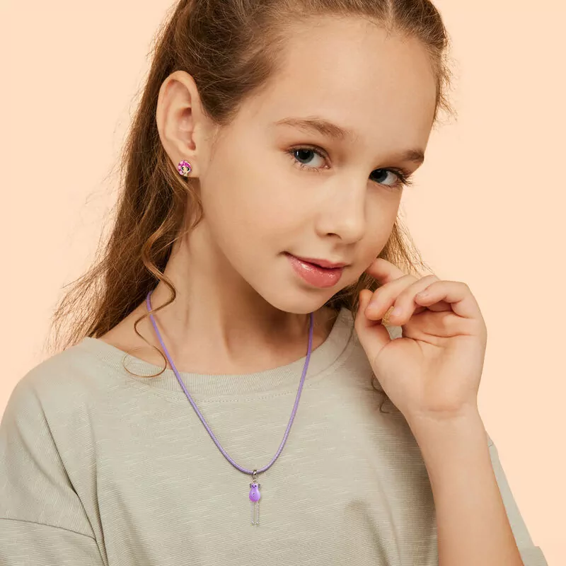 Кольє на шнурку LIL вухоніг з фіолетовою емаллю фото