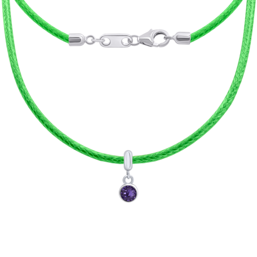 Кольє на шнурку Талісман з фіолетовим фіанітом фото
