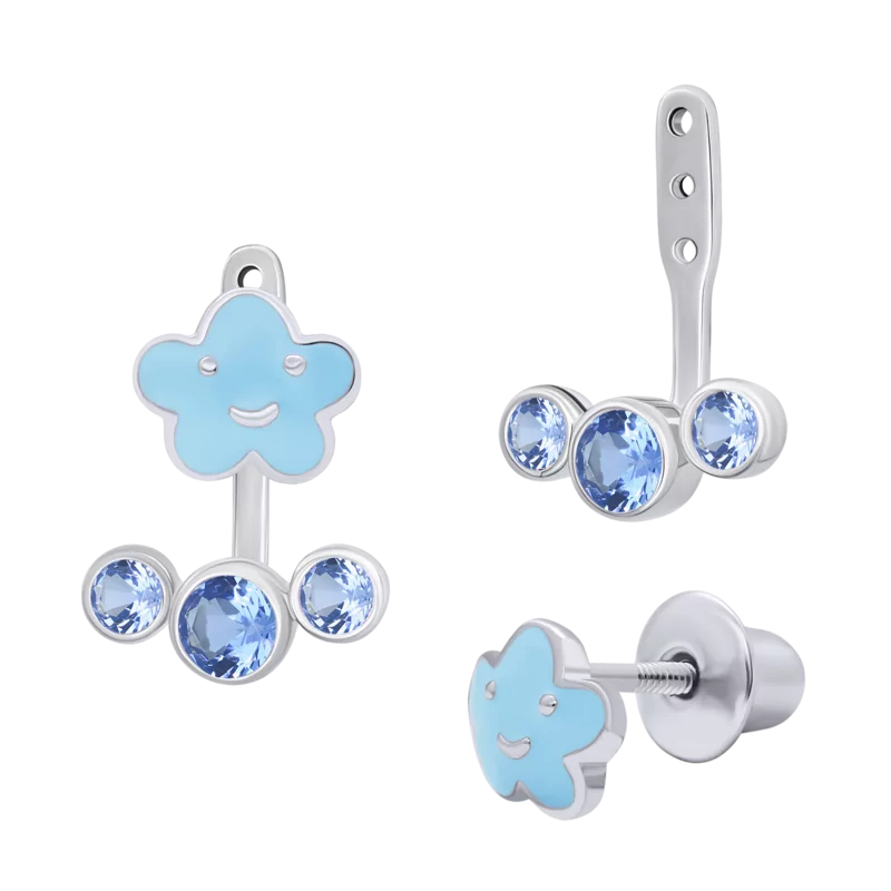Jacket earrings Cloud with blue enamel and Cubic Zirconia photo