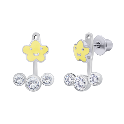 Серьги-джекеты Тучка с желтой эмалью и фианитами фото