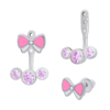 Сережки-джекети Бантик з рожевими емаллю та фіанітами фото №4