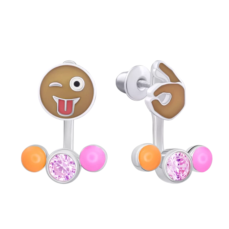 Сережки-джекеты Ты всегда ОК с эмалью и фианитами фото