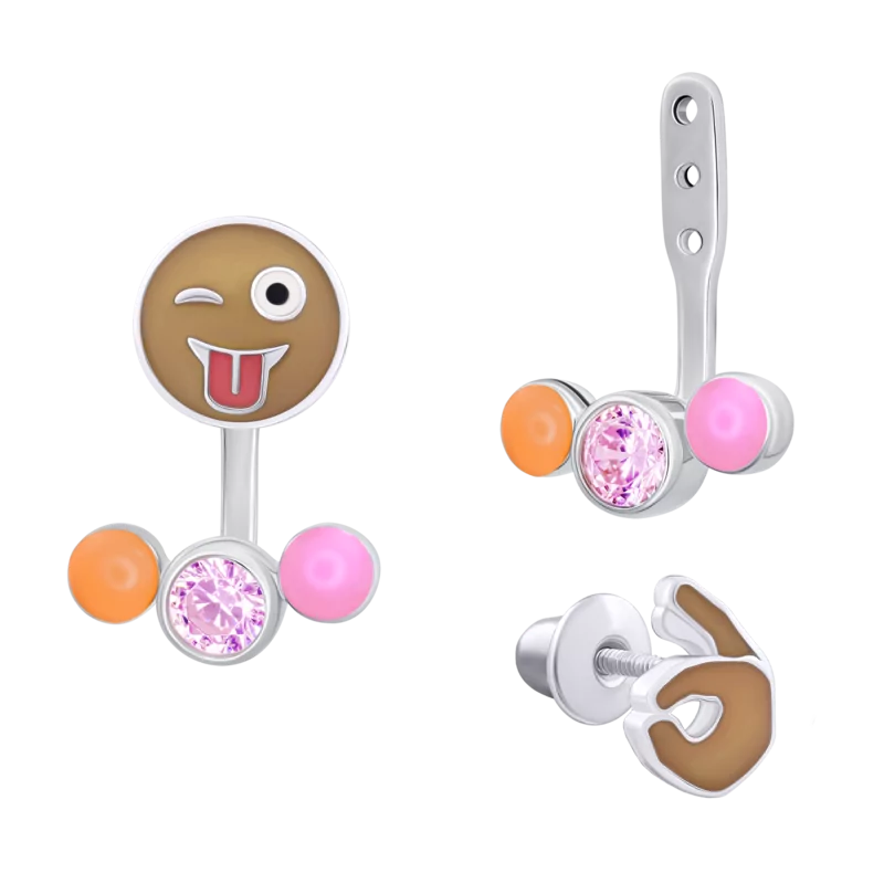 Сережки-джекеты Ты всегда ОК с эмалью и фианитами фото