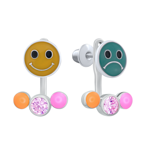 Сережки-джекеты Ты всегда разная с эмалью и фианитами фото