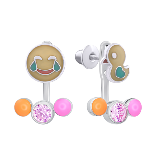 Сережки-джекети Ти на позитиві з емаллю та фінітами фото