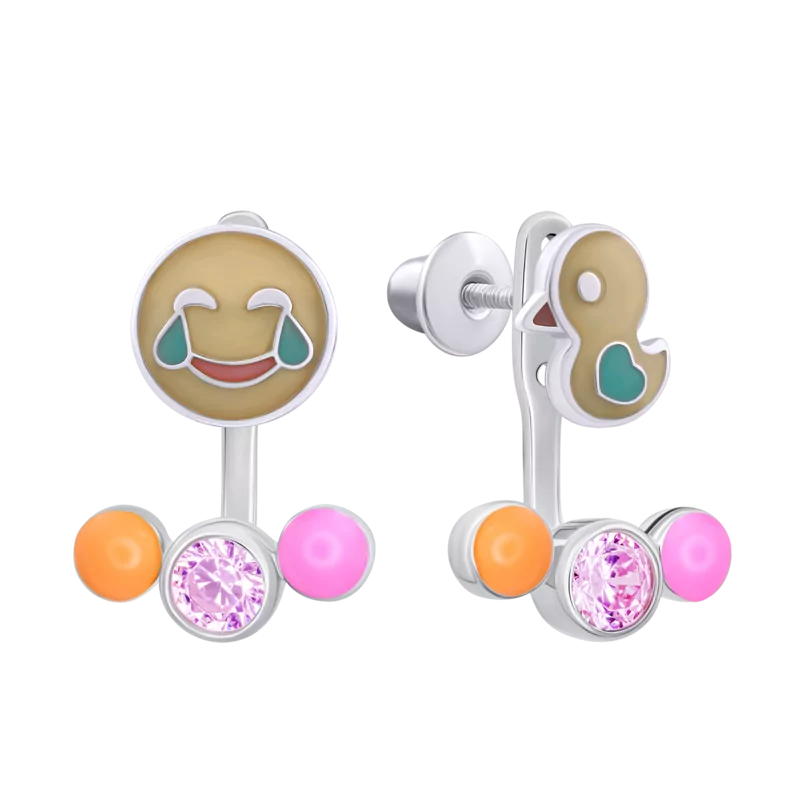 Сережки-джекети Ти на позитиві з емаллю та фінітами фото