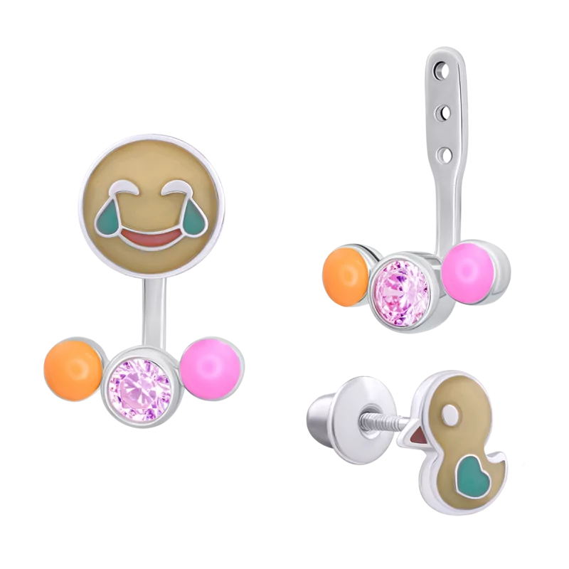 Сережки-джекети Ти на позитиві з емаллю та фінітами фото