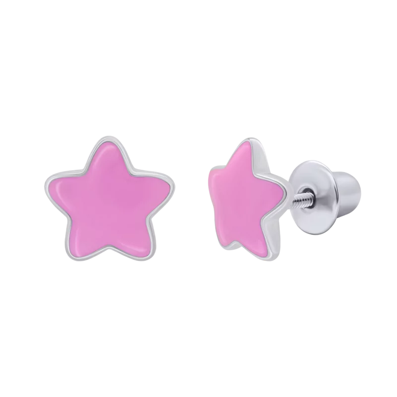 Jacket earrings Stars with pink enamel and Cubic Zirconia photo