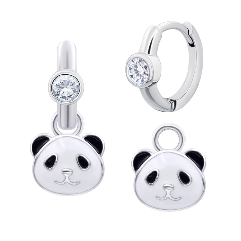 Сережки з підвісами Панда з білими фіанітами фото