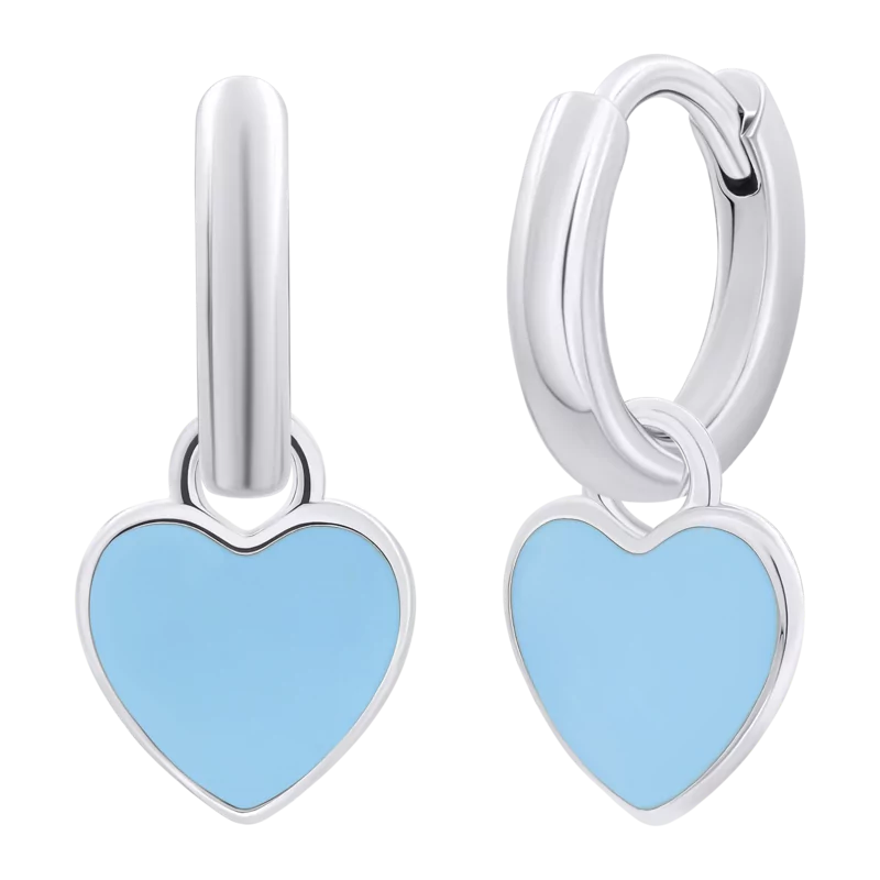 Сережки з підвісами Серце з блакитною емаллю фото