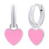 Сережки з підвісами Серце з рожевою емаллю фото №1