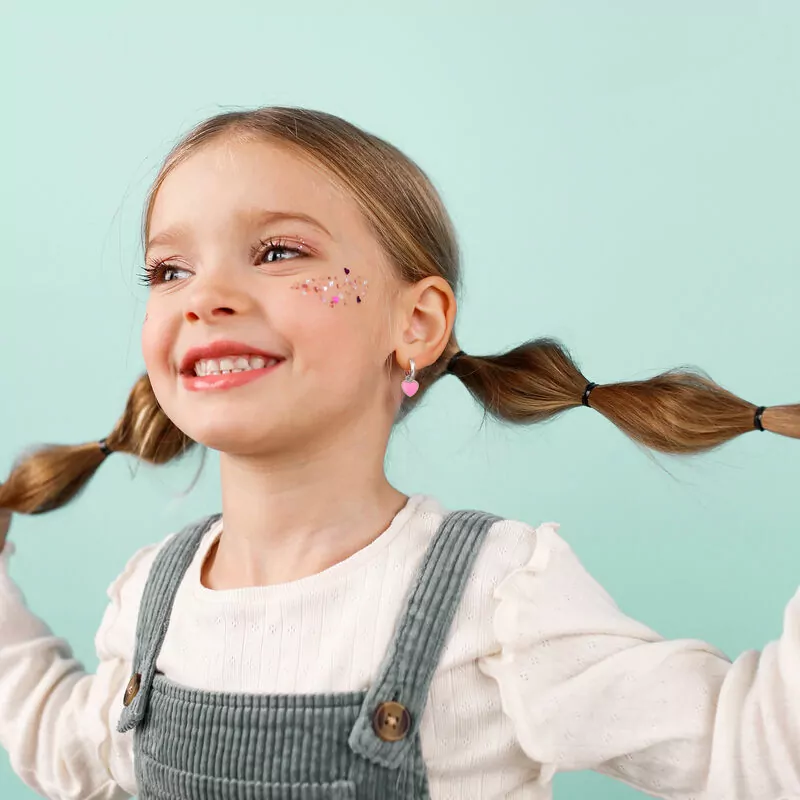 Сережки з підвісами Серце з рожевою емаллю фото