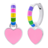 Сережки веселкові з підвісами Серце рожеве з різнокольоровою емаллю фото №1