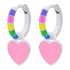 Сережки веселкові з підвісами Серце рожеве з різнокольоровою емаллю фото №3