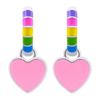 Сережки веселкові з підвісами Серце рожеве з різнокольоровою емаллю фото №4