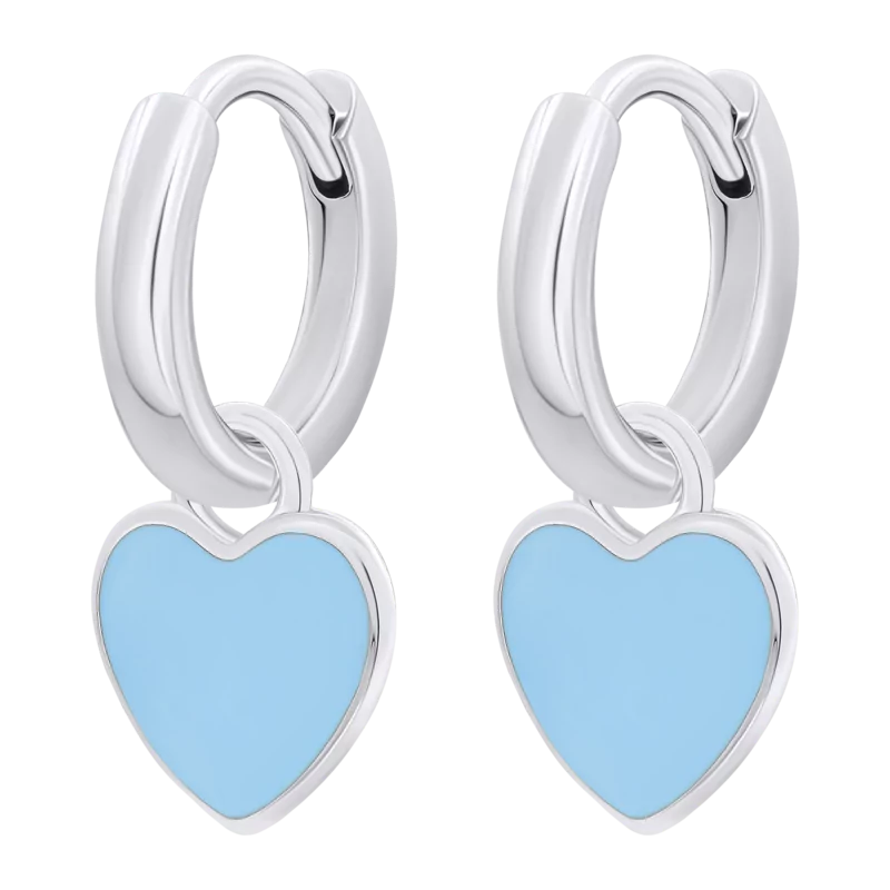 Сережки з підвісами Серце з блакитною емаллю, d 12 мм фото