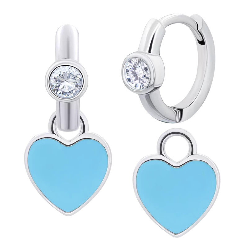 Сережки з підвісами Серце блакитне з білими фіанітами фото