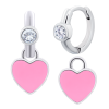 Сережки з підвісами Серце рожеве з білими фіанітами фото №1