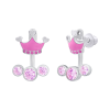 Сережки-джекети Корона з рожевими емаллю та фіанітами фото №1