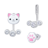 Сережки-джекети Котик з лапкою із білою, рожевою емаллю та фіанітами фото №3