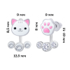 Сережки-джекети Котик з лапкою із білою, рожевою емаллю та фіанітами фото №2