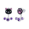 Сережки-джекети Котик з лапкою із чорною емаллю та фіанітами фото №1