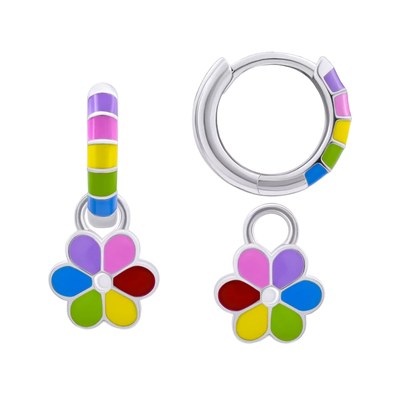 Rainbow earrings with pendants Colored Chamomile, d 12 mm photo