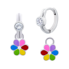 Сережки з підвісами Ромашка кольорова з різнобарвною емаллю і білими фіанітами фото №1
