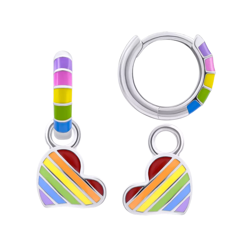 Rainbow earrings with pendants Colored Heart, d 12 mm photo