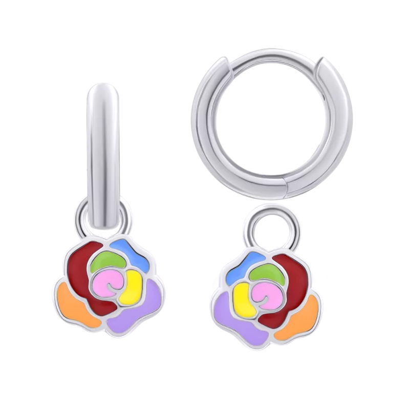 Сережки з підвісами Троянда кольорова фото