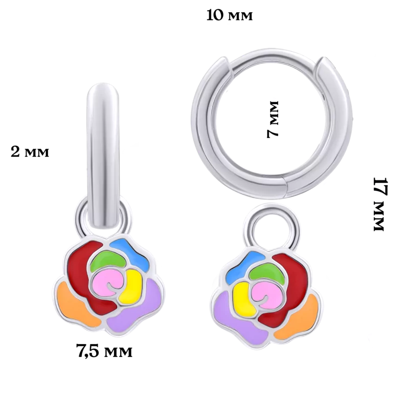 Сережки з підвісами Троянда кольорова фото