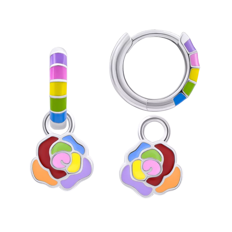 Rainbow earrings with pendants Colored Rose, d 12 mm photo