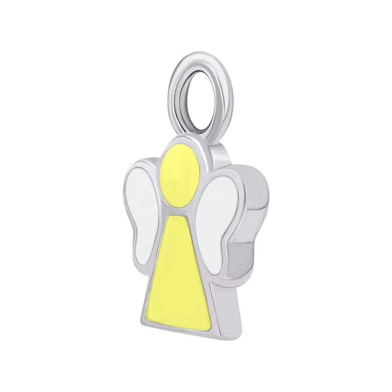 Сережки з підвісами Янголятко з жовтою та білою емаллю, d 12 мм фото