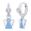 Сережки з підвісами Янголятко блакитне з білими фіанітами фото №1