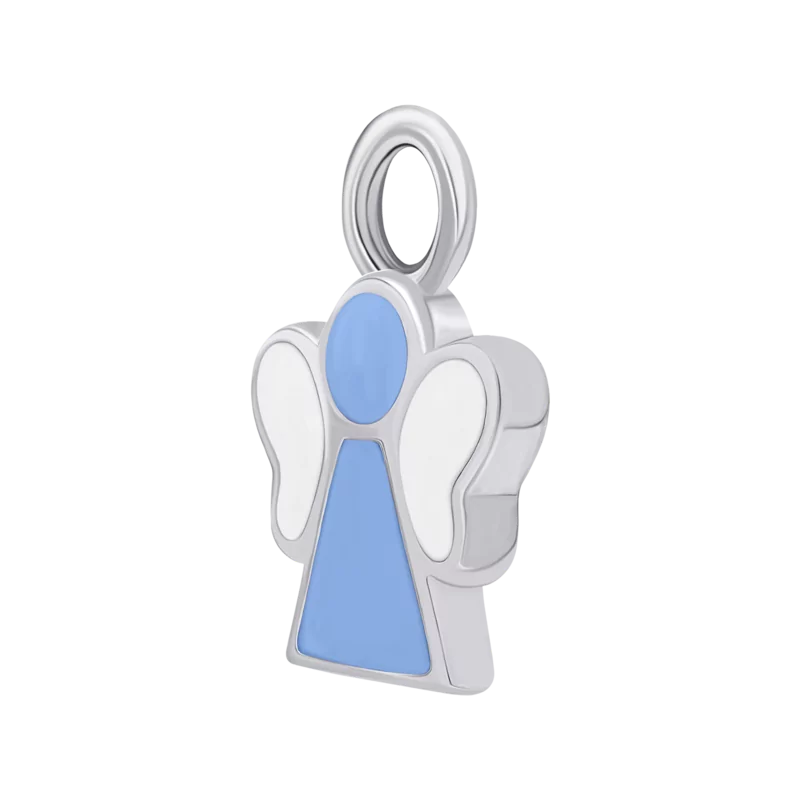 Сережки з підвісами Янголятко блакитне з білими фіанітами фото