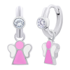 Сережки з підвісами Янголятко рожеве з білими фіанітами фото №1