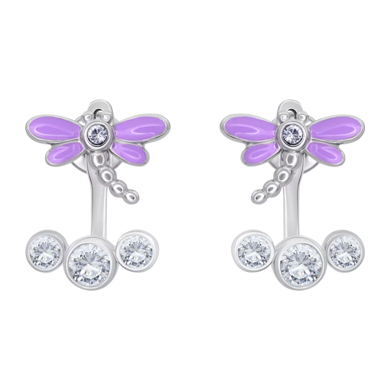 Сережки-джекети Бабка з фіолетовою емаллю та фіанітами фото