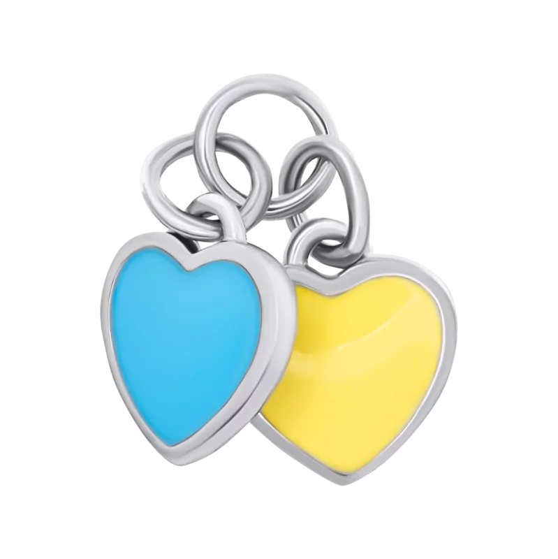 Сережки з підвісами-серцями Україна із жовтою та блакитною емаллю, d 12 мм фото