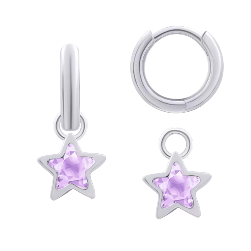 Earrings with pendants Shining Star with pink Cubic Zirconia photo