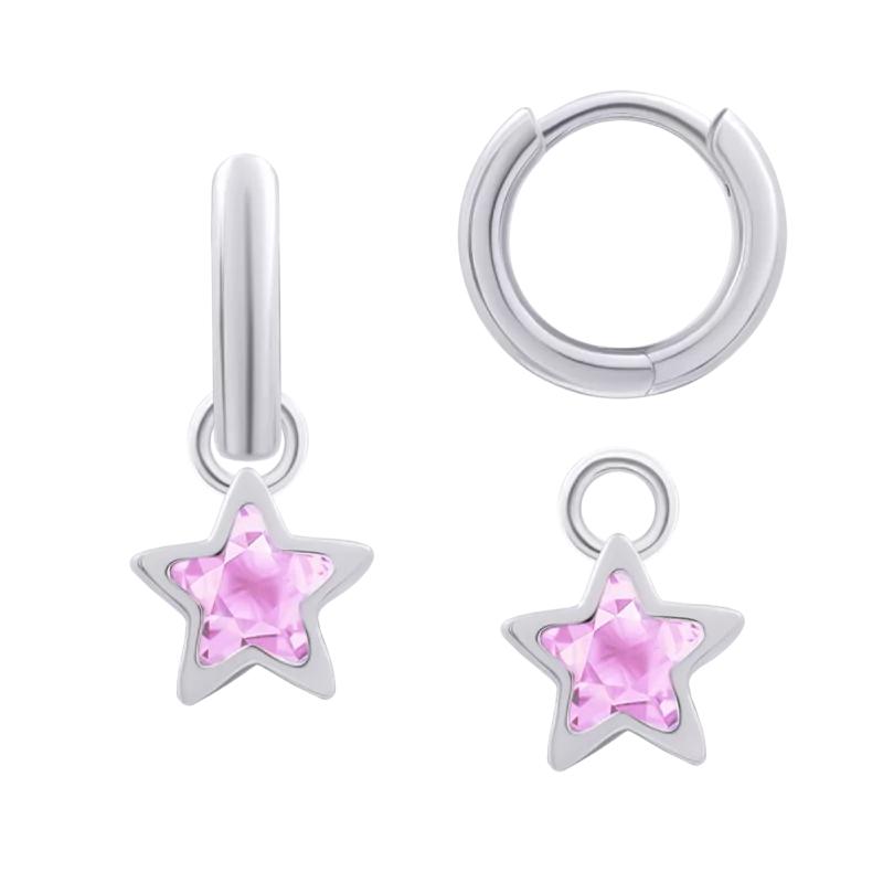 Сережки з підвісами Зірка сяюча рожева фото