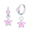 Сережки з підвісами Зірка блискуча з рожевими фіанітами фото №1