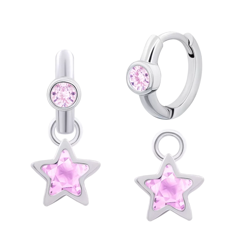 Earrings with pendants Sparkling Star with pink Cubic Zirconia photo