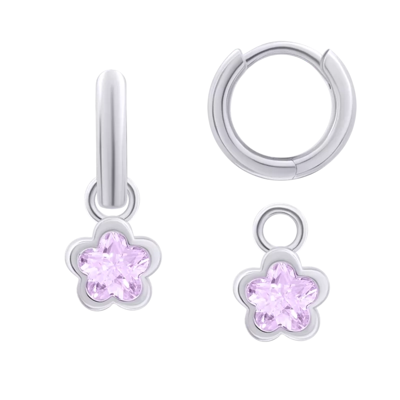 Earrings with pendants Shining Flower with pink Cubic Zirconia photo