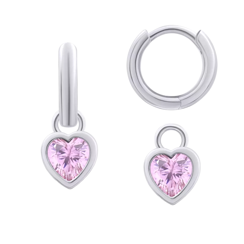 Earrings with pendants Shining Heart with pink Cubic Zirconia photo