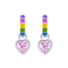 Сережки веселкові з підвісами Серце сяюче з рожевими фіанітами та різнокольоровою емаллю фото №3