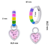 Сережки веселкові з підвісами Серце сяюче з рожевими фіанітами та різнокольоровою емаллю фото №2