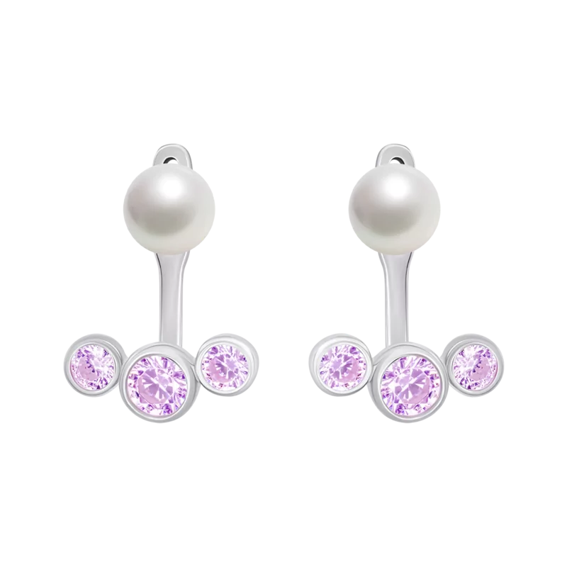 Jacket earrings Pearl with pink Cubic Zirconia photo