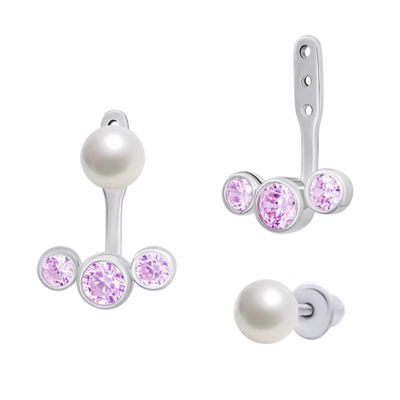 Jacket earrings Pearl with pink Cubic Zirconia photo