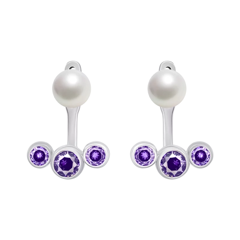 Jacket earrings Pearl with violet Cubic Zirconia photo