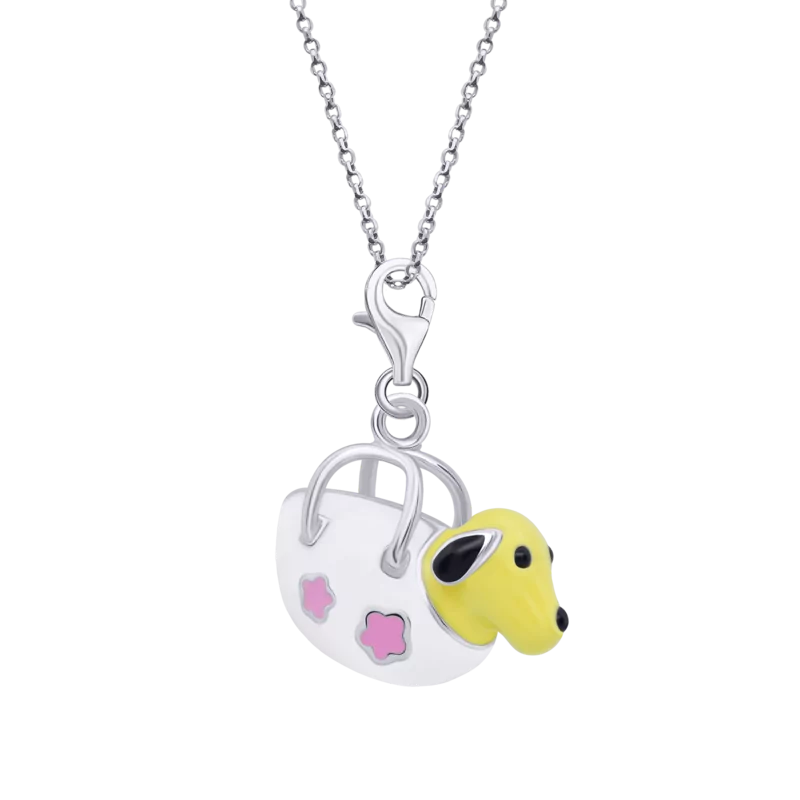 Кулон на карабіні Собачка в сумочці рожева фото